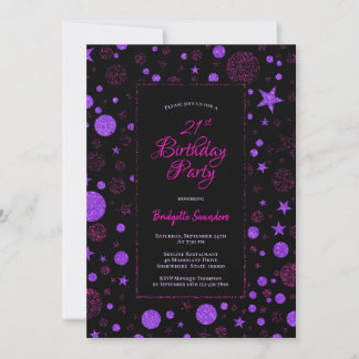 Lila rosa Spots und Sterne 21. Geburtstag Party Einladung