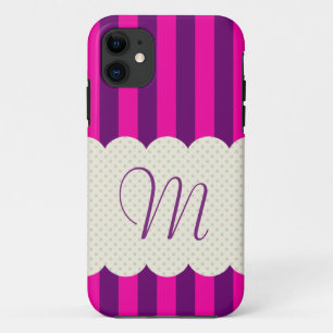 Lila Rosa Streifen Polka Punkte Monogramm Case-Mate iPhone Hülle