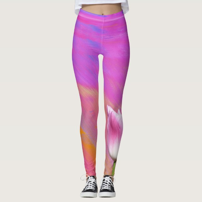 Lila rosa Swirl Tulip Leggings (Vorderseite)