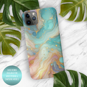 Lila Rosa Türkis Aqua Blau Gold Marmor Kunst Muste iPhone 15 Pro Max Hülle