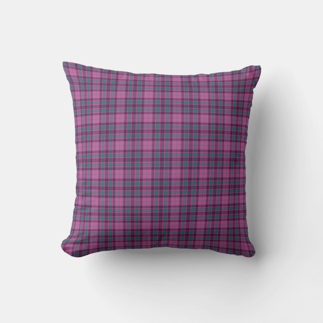 Lila Rosa Türkis Schwarz Kariert Tartan Kissen (Vorderseite)
