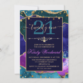Lila, rosa und Aquamariner Glitzer Agate Birthday Einladung