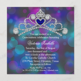 Lila Rosa und Aquamarines Blau Quinceanera Einladung