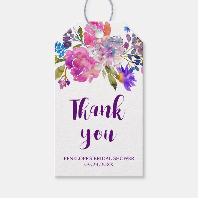 Lila Rosa und Blau Blumen Brautparty Vielen Dank Geschenkanhänger (Vorderseite)