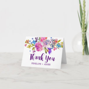 Lila Rosa und Blaue Blumen Hochzeits-Dankeschön Dankeskarte
