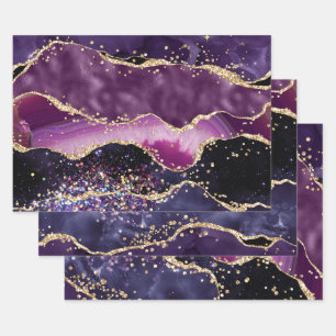 Lila & Rosa und Gold falscher Glitter Achat Geschenkpapier Set