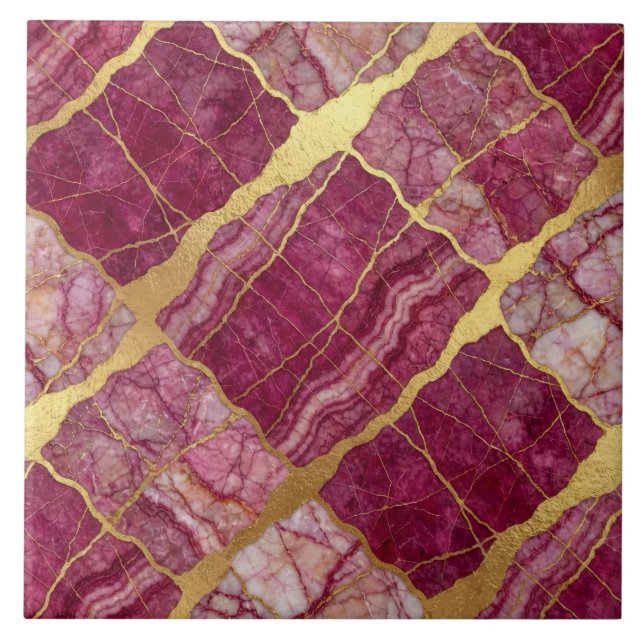 Lila Rosa und Goldmarmor Fliese (Vorderseite)