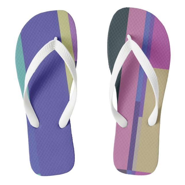 Lila, rosa und grau Abstrakte Streifen Flip Flops (Fußbett)