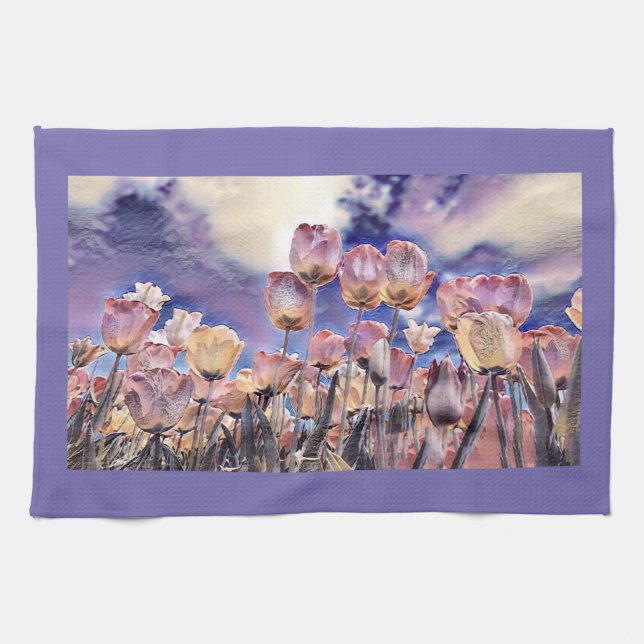 Lila, rosa und orange Tulpen Geschirrtuch (Horizontal)