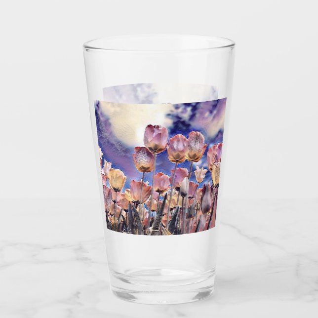 Lila, rosa und orange Tulpen Glas (Vorderseite)