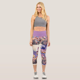 Lila, rosa und orangefarbene Tulpen Capri Leggings