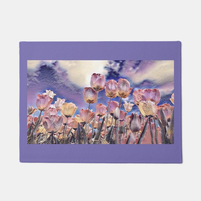 Lila, rosa und orangefarbene Tulpen Fußmatte (Vorderseite)