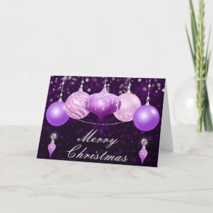 Lila, rosa und silberne Weihnachtsbaumchen Feiertagskarte