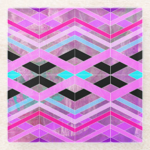 Lila Rosa und Türkis Geometrische Kreuzende Streif Glasuntersetzer