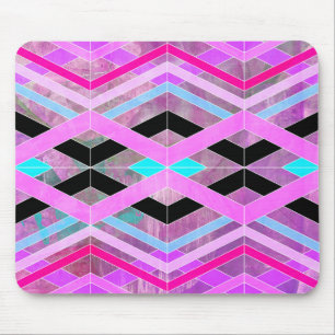 Lila Rosa und Türkis Geometrische Kreuzende Streif Mousepad
