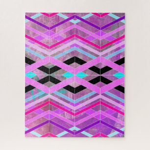 Lila Rosa und Türkis Geometrische Kreuzende Streif Puzzle