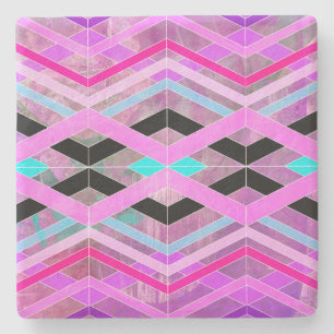 Lila Rosa und Türkis Geometrische Kreuzende Streif Steinuntersetzer