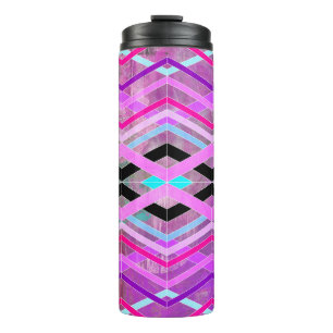 Lila Rosa und Türkis Geometrische Kreuzende Streif Thermosbecher