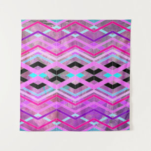 Lila Rosa und Türkis Geometrische Kreuzende Streif Wandteppich