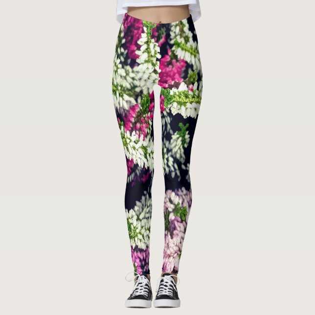 Lila, rosa und weiße Blume Leggings (Vorderseite)