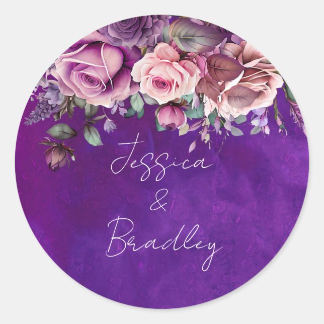 Lila rosa Vintage Rose Runder Aufkleber (Vorderseite)