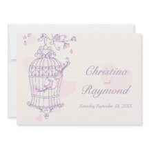 Lila Rosa Vögel öffnen Käfig Hochzeitseinladung