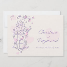 Lila Rosa Vögel öffnen Käfig Hochzeitseinladung Einladung