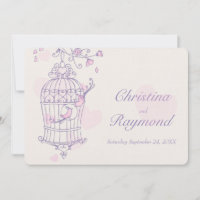 Lila Rosa Vögel öffnen Käfig Hochzeitseinladung