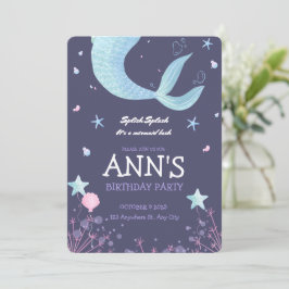 Lila rosa Wasserfarbe Meerjungfrau Kindergeburtsta Einladung