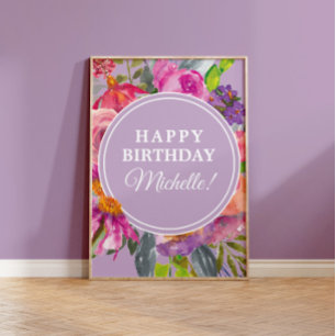 Lila Rosa Wasserfarbe Wildblumen Alles Gute zum Ge Poster