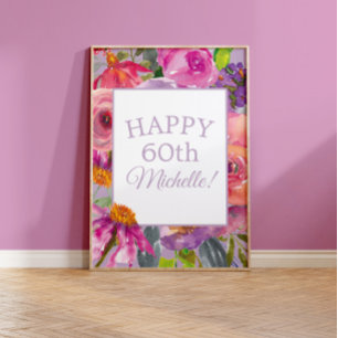 Lila Rosa Wasserfarbe Wildblumen Glücklicher 60. Poster