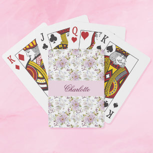Lila rosa Wasserfarbe Wildblumen Monogramm Spielkarten
