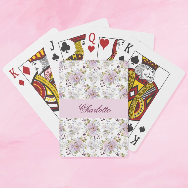 Lila rosa Wasserfarbe Wildblumen Monogramm Spielkarten (Floral Botanical Wildflower Monogram Name)