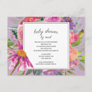 Lila Rosa Wasserfarben Florale Babyparty per Post Postkarte