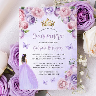 Lila-Rosa-Wasserfarben-Quinceañera Einladung