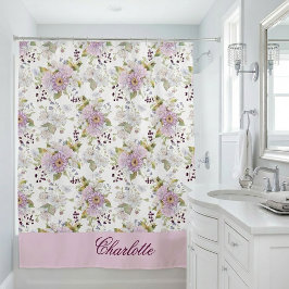 Lila Rosa Wasserfarben-Wildblumen-Monogramm Duschvorhang