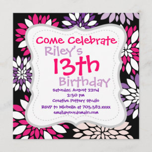 Lila Rosa Weiße Blume Schwarz Einladung