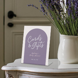 Lila rosa weiße Karten und Geschenke Sockelschild
