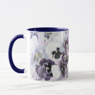 Lila Rosa Weiße Stiefmütterchen Vintage Zeichnung Tasse