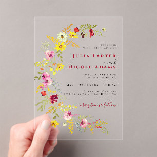 Lila Rosa-Wild-Orchideen-Blume-Wreath-Hochzeit Acryleinladungen