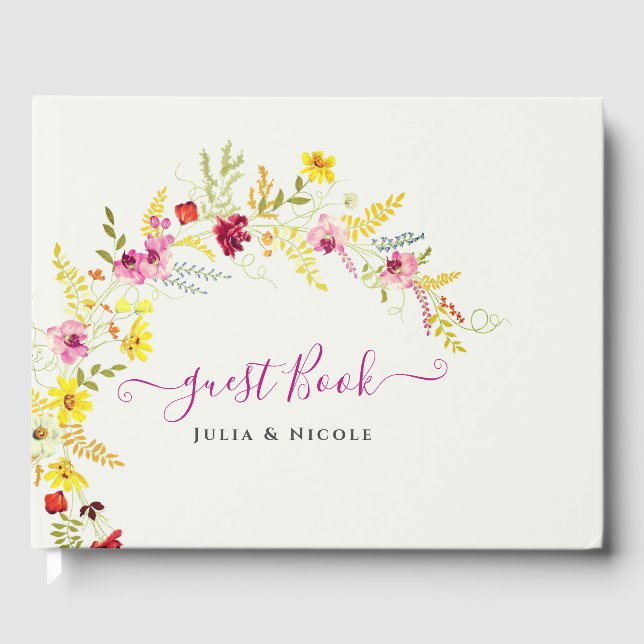 Lila Rosa-Wild-Orchideen-Blume-Wreath-Hochzeit Gästebuch (Vorderseite)