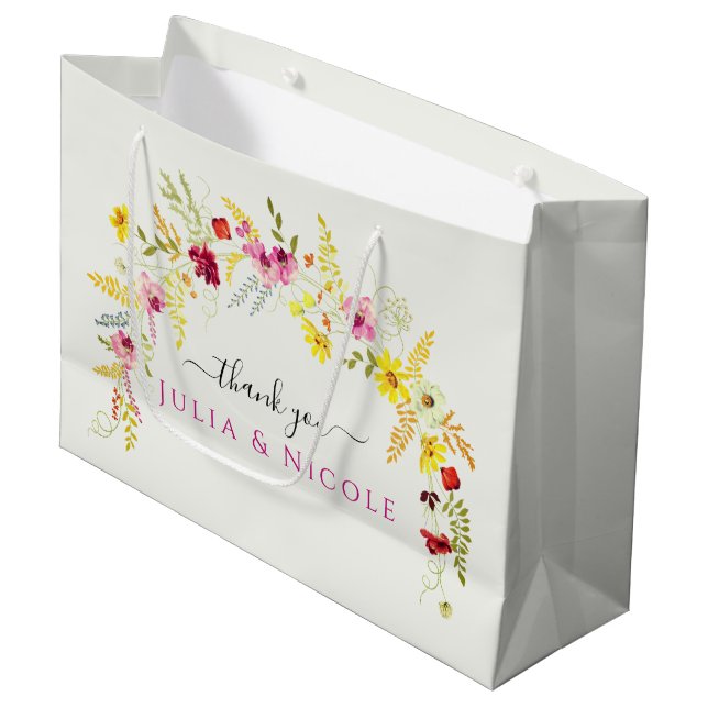 Lila Rosa-Wild-Orchideen-Blume-Wreath-Hochzeit Große Geschenktüte (Vorderseite Schrägansicht)