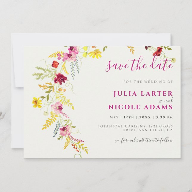 Lila Rosa-Wild-Orchideen-Blume-Wreath-Hochzeit Save The Date (Vorderseite)