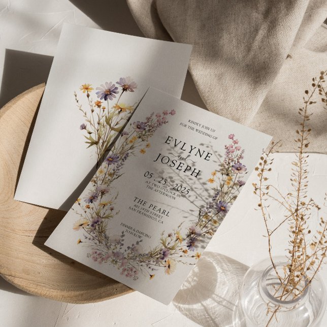 Lila Rosa Wildblume Boho Blumenzeremonie Einladung (Von Creator hochgeladen)