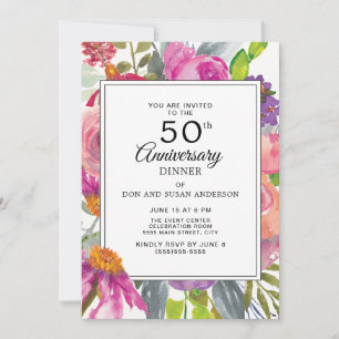 Lila rosa Wildblumen 50. Hochzeitstag Einladung