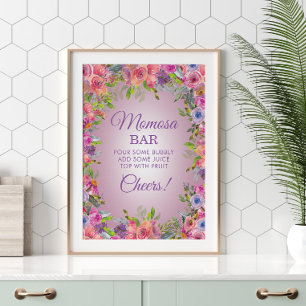 Lila Rosa Wildblumen Baby Shower Momosa Bar Poster