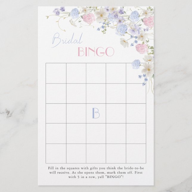 Lila rosa Wildblumen Brautparty Bingo Game (Vorderseite)