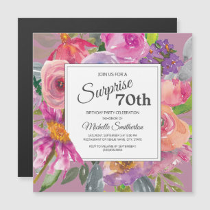 Lila Rosa Wildblumen Quadratische 70. Geburtstagsf Magneteinladung