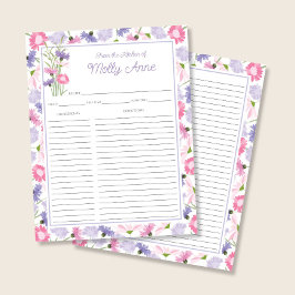 Lila rosa Wildblumen Rezeptkarteneinlage