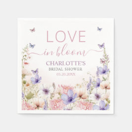 Lila Rosa Wildblumen Schmetterlinge Liebe in Blüte Serviette